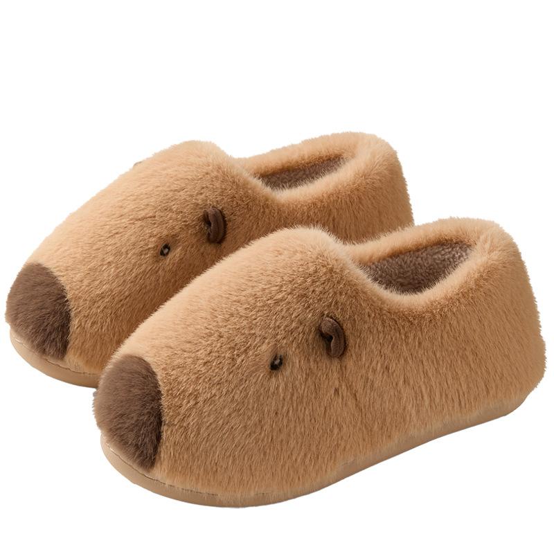 Autumn and winter kapibara plush slippers women's home indoor plush warm fluffy couple cotton shoes men