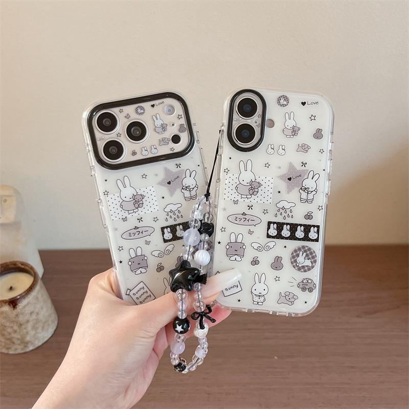 Kawaii Cartoon Rabbit Starry Sky Phone Case for iPhone 16 15 14 13 17 Pro Max INS Style Soft Silicone Shockproof Cover Funda