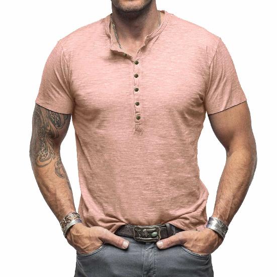 Summer Men's Casual Men's Tops Classic Men's Henley Shirt Bamboo Cotton Pure Cotton Short Sleeve T-Shirt Cool Feeling
