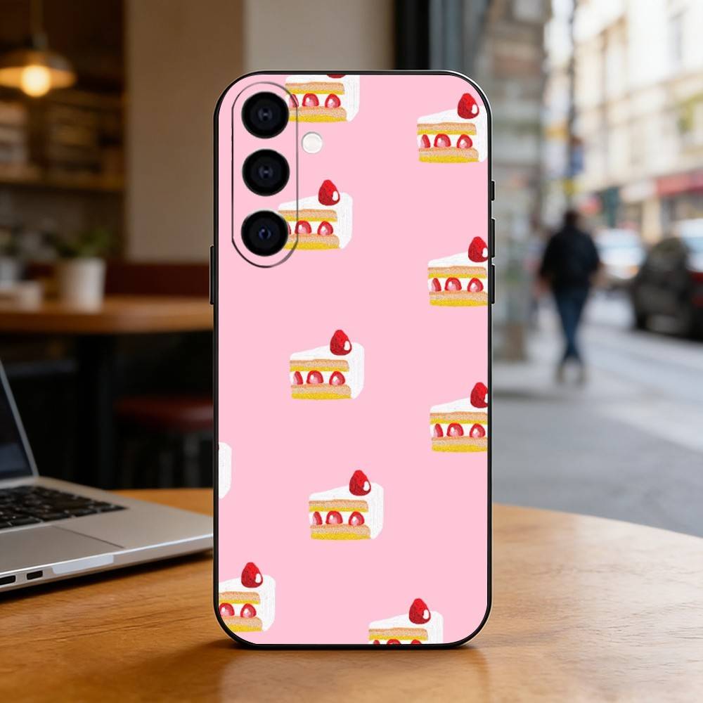 INS Cream Strawberry Cake Cartoon Cute Phone Case Black Silicone Soft For Samsung Galaxy A73,A72,A71,A70,A53,A52,A51