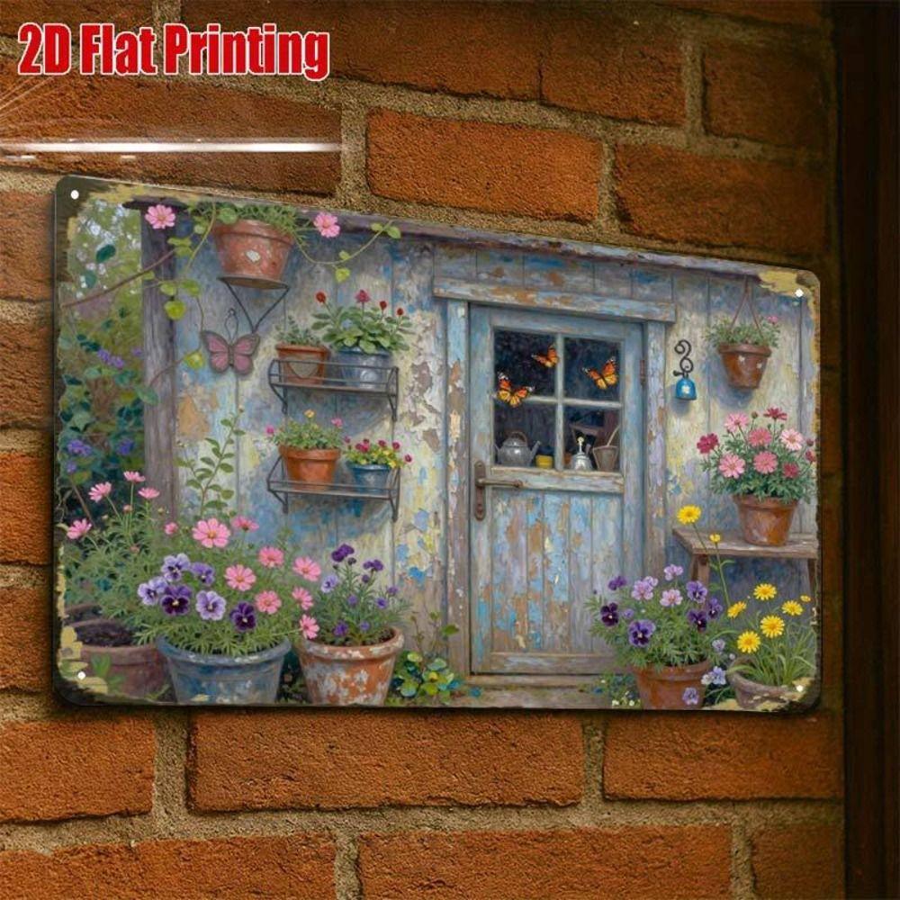 Vintage Metal Wall Poster Teal Rose Teacup 20x30cm Wall Decor