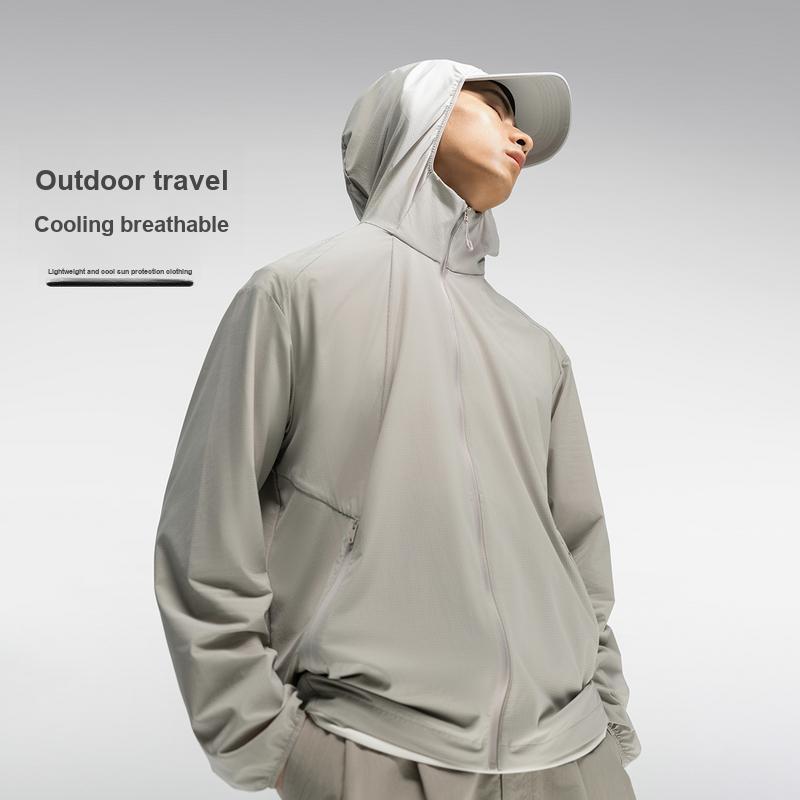 Li Ning Outdoor CF Lightweight Breathable Ice Comfort UPF 50+ Hooded Sun Protection Jacket Men jackets Cooking-Smoke-Gray AFDWE57-2