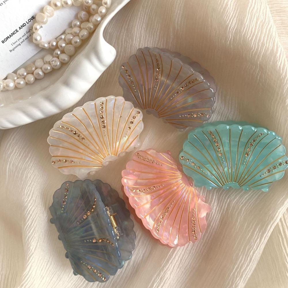 Non-slip Shell Shark Clip Jewelry Rhinestone Crab Clip Fashion Acetate Shell Hair Claw  Ladies