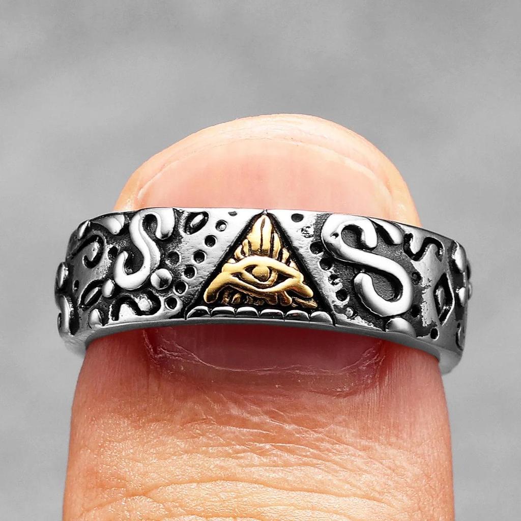Ring Ancient Egypt Eye God Egyptian Triangle Amulet Talisman Stainless Steel Protect Power Jewelry Gift Hip Hop Rock Goth Gothic