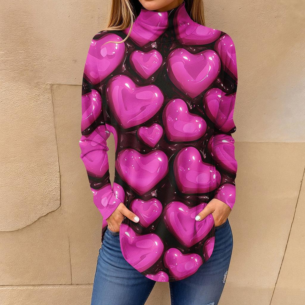 Tee Shirts For Women Fall Casual Long Sleeve Shirts Sweatshirt Vintage Printed High Neck Top Pullover