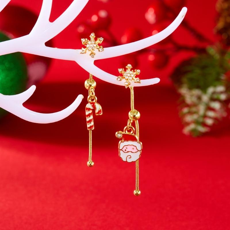 Elegant Asymmetric Christmas Earrings Rhinestones Tassels Dangle Jewelry For Women Holiday Gift Party Accessories