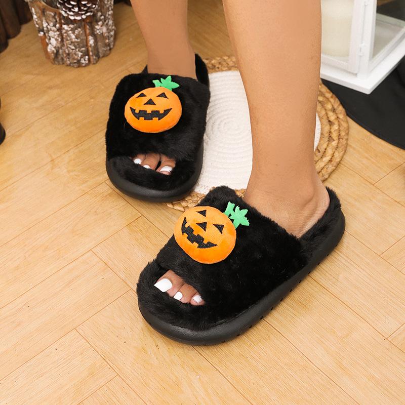 Pumpkin Korean version autumn and winter male and female couples cotton slippers home indoor cute thick bottom cartoon non-slip