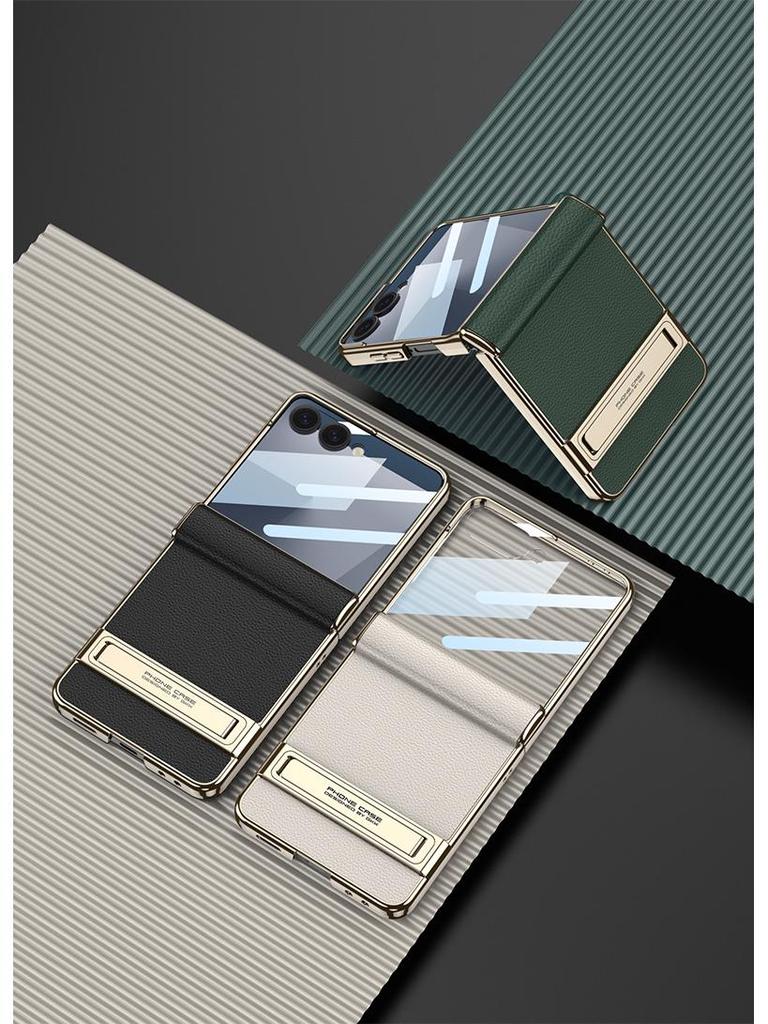 Samsung Galaxy Z Flip7 Magnetic Leather Full Coverage Case with Electroplated Hinge - GKK