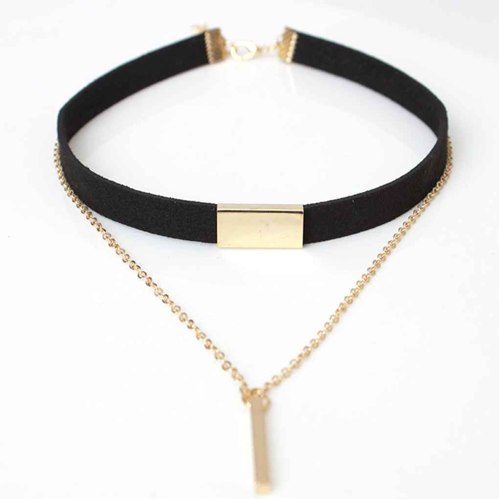 Fashion Choker Chain Strip Necklace Women Girls Double Chain Pendant Collar