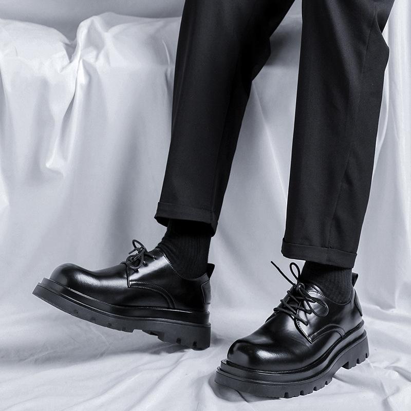 Derby shoes men's low-top Martin boots platform work shoes British casual cool black small leather shoes-R