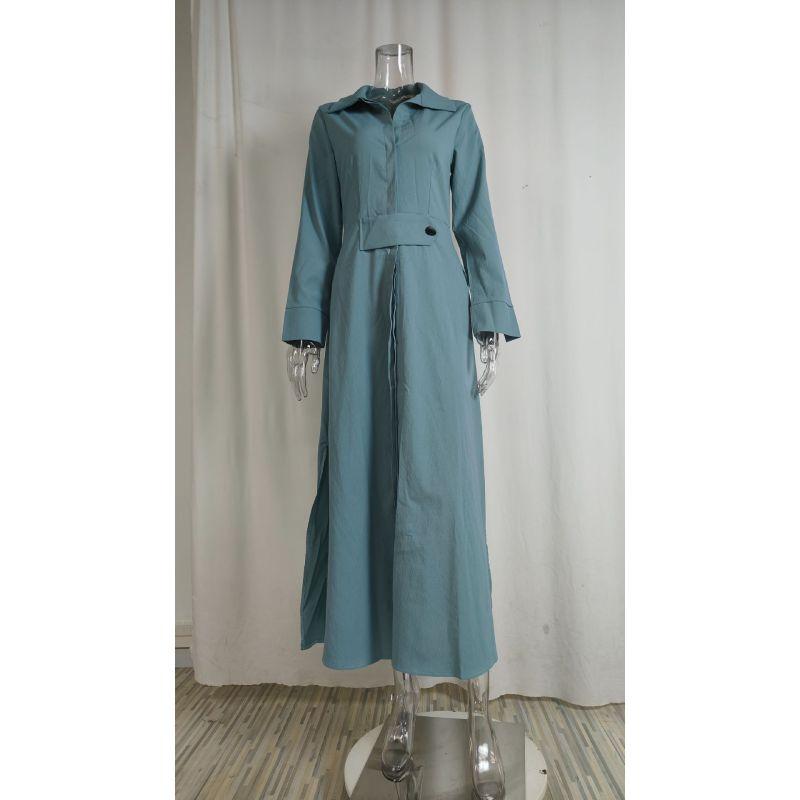 

Жіноча максі-сукня на гойдалках Вільна лляна сукня для жінок 2024 Повсякденний сарафан з довгими рукавами Однотонний халат Femmes Vestidos S синій