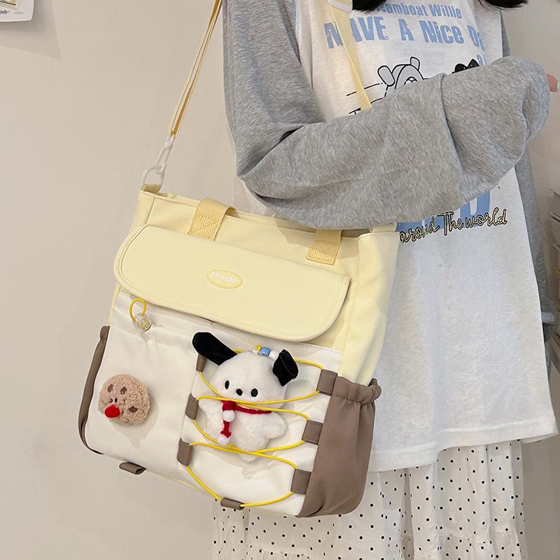 Contrast Color Student Classes Crossbody Bag Large Capacity Water-Repellent Nylon Book Bag Women's Shoulder Bag