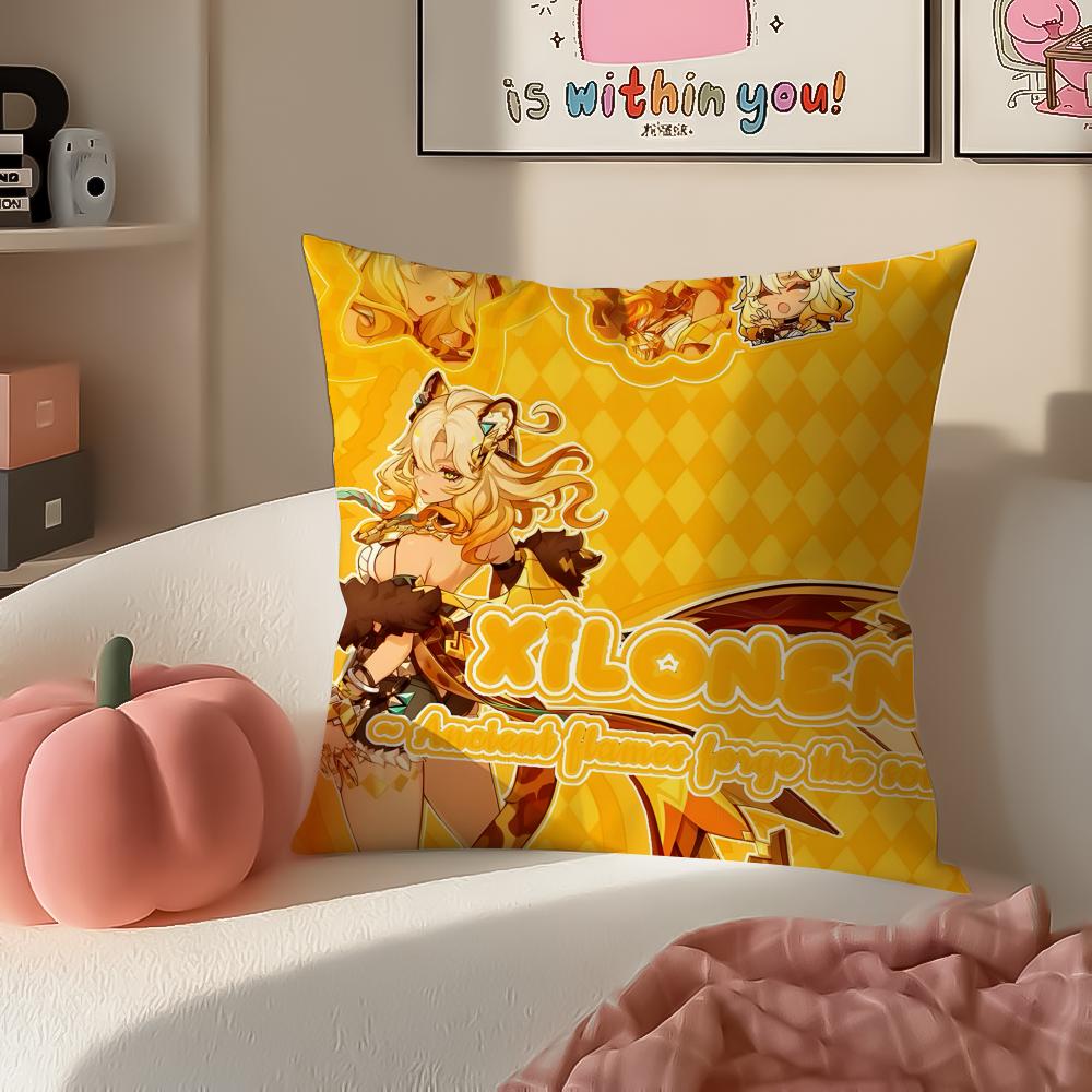 Game Genshin Xilonen Cushion Cover Pillowcase Short Plush Invisible zipper Room Sofa Cushion Cover