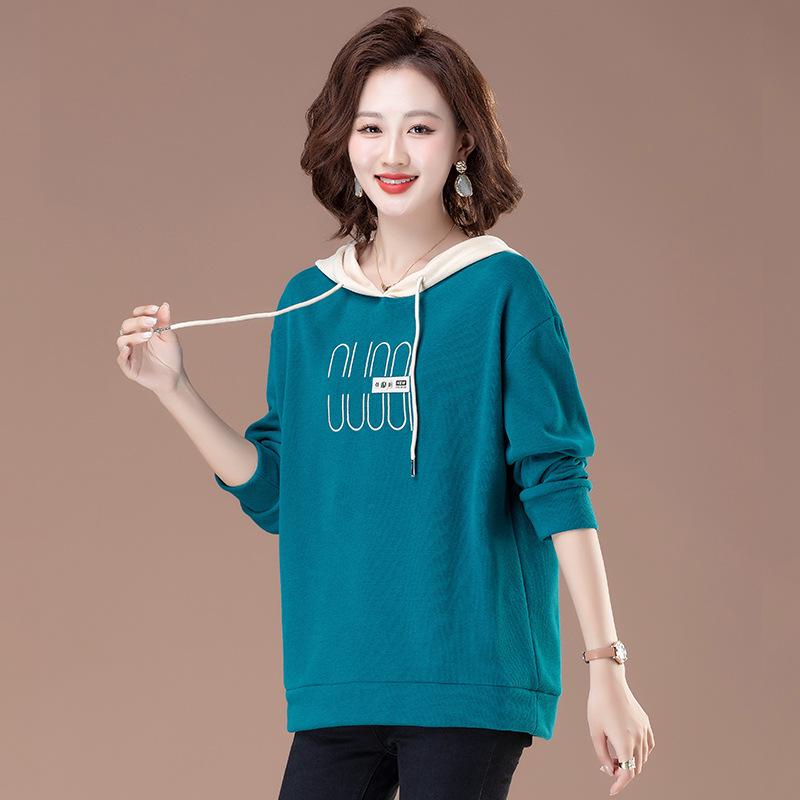 Plus Size Hooded Sweatshirt for Middle-aged Women - Spring/Autumn 2025 Loose Fit Top