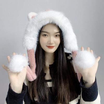 Drop-shaped Teddy Bear Earmuffs Hat (pink)