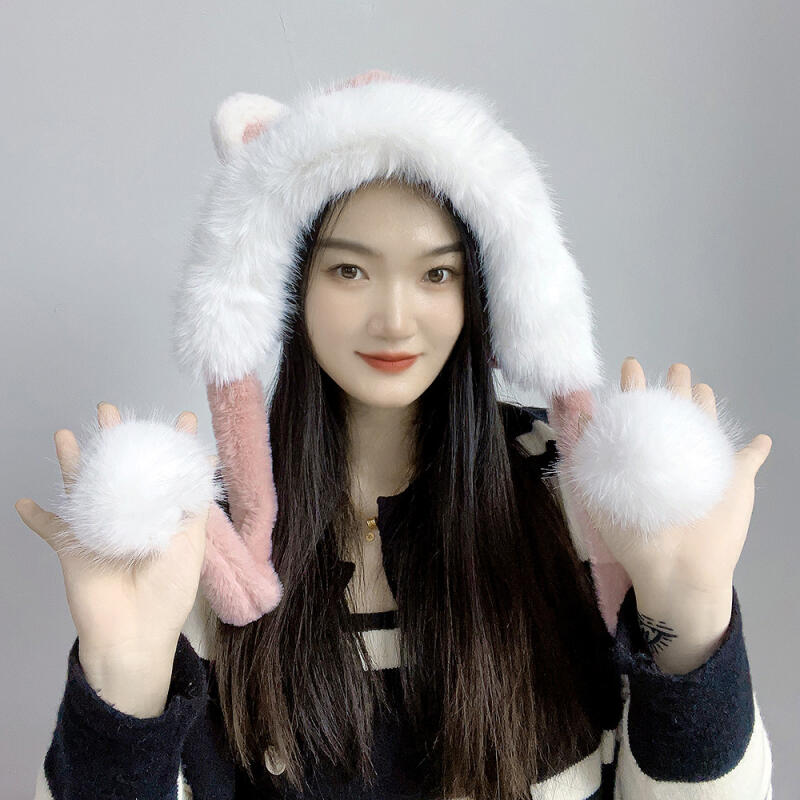 Шапка-ушанка с плюшевым мишкой в форме капли (розовый)