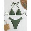 Sexy Solid Halter Lace Up Low Waist Bikini Set Women's 2 Pieces Swimsuit Triangle Thong Swimwear Bathing Suit Brazilian Biquini