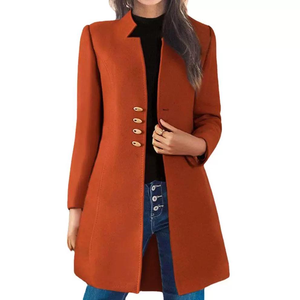 Damen Wollmantel in mittlerer Länge, schmal geschnitten - Koreanischer Stil, einfarbig