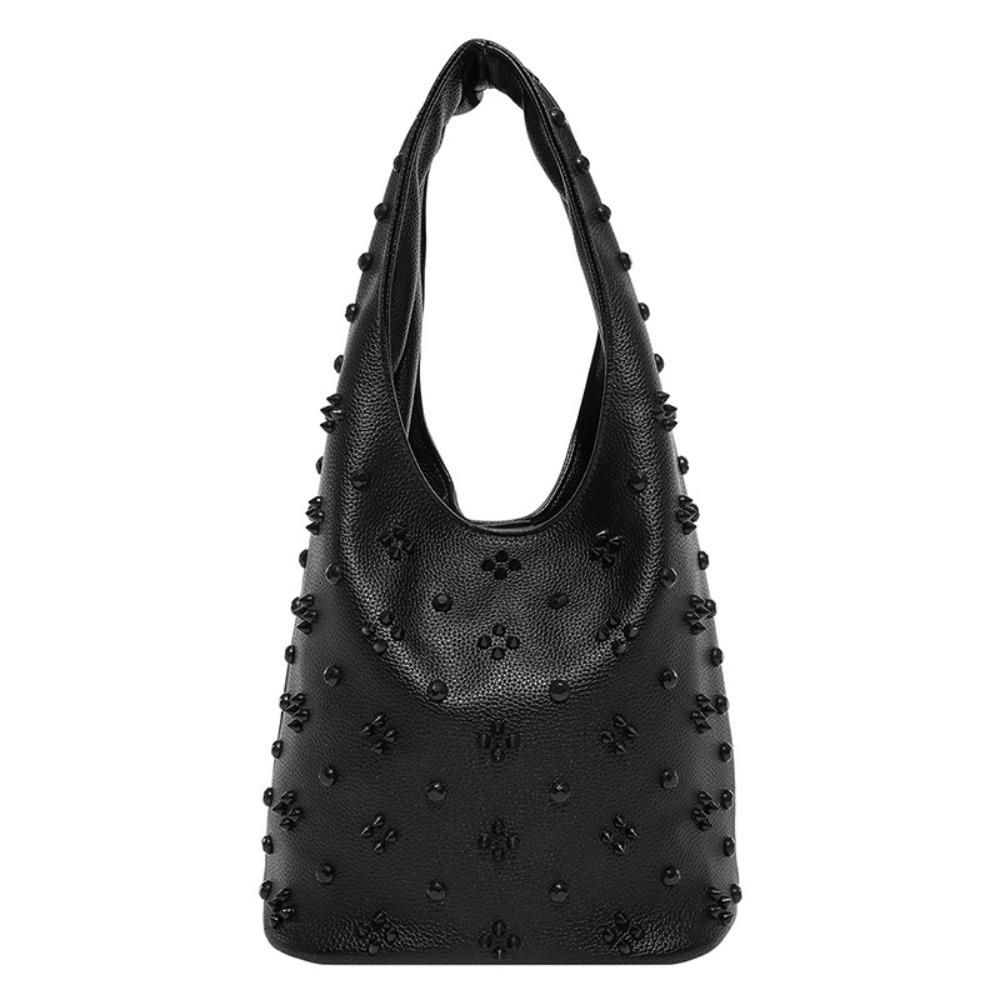 

Spicy Girl Rivet Shoulder Bag Punk Style Underarm Bag Casual Bucket Bag Girl чёрный