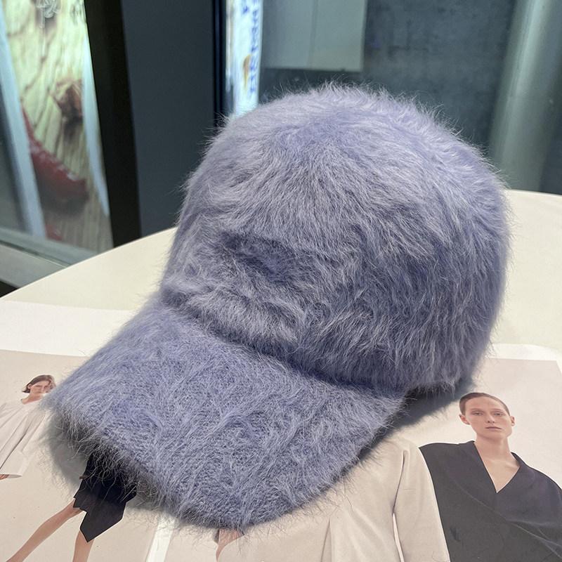 Cappellino da baseball in peluche autunno e inverno da donna, versatile, viso piccolo, pelo di coniglio puro, cappello comodo e caldo