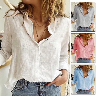 Fashion Long Sleeve Shirts Flax Women Clothes Blouses Solid Color Loose Tops