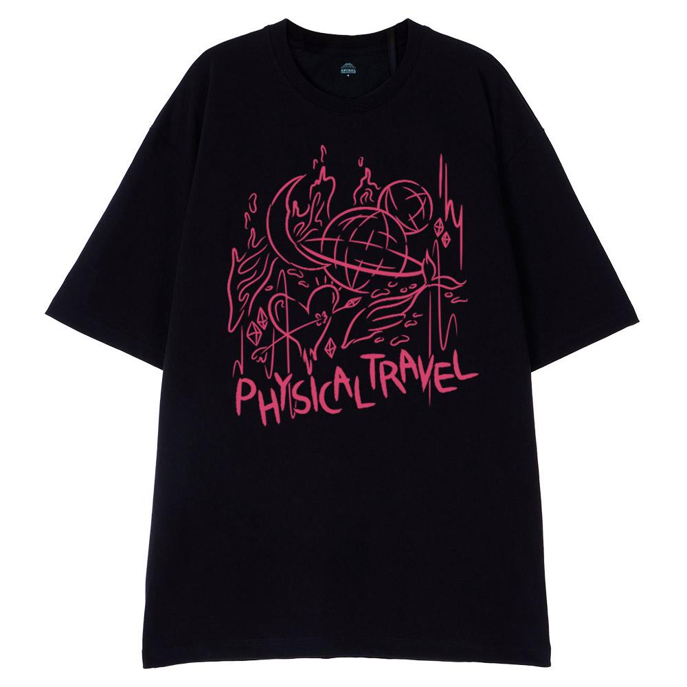 Astral Projection [Oversized] Physical Travel 13-Count Cotton Round Neck Short Sleeve T-Shirt_Black L