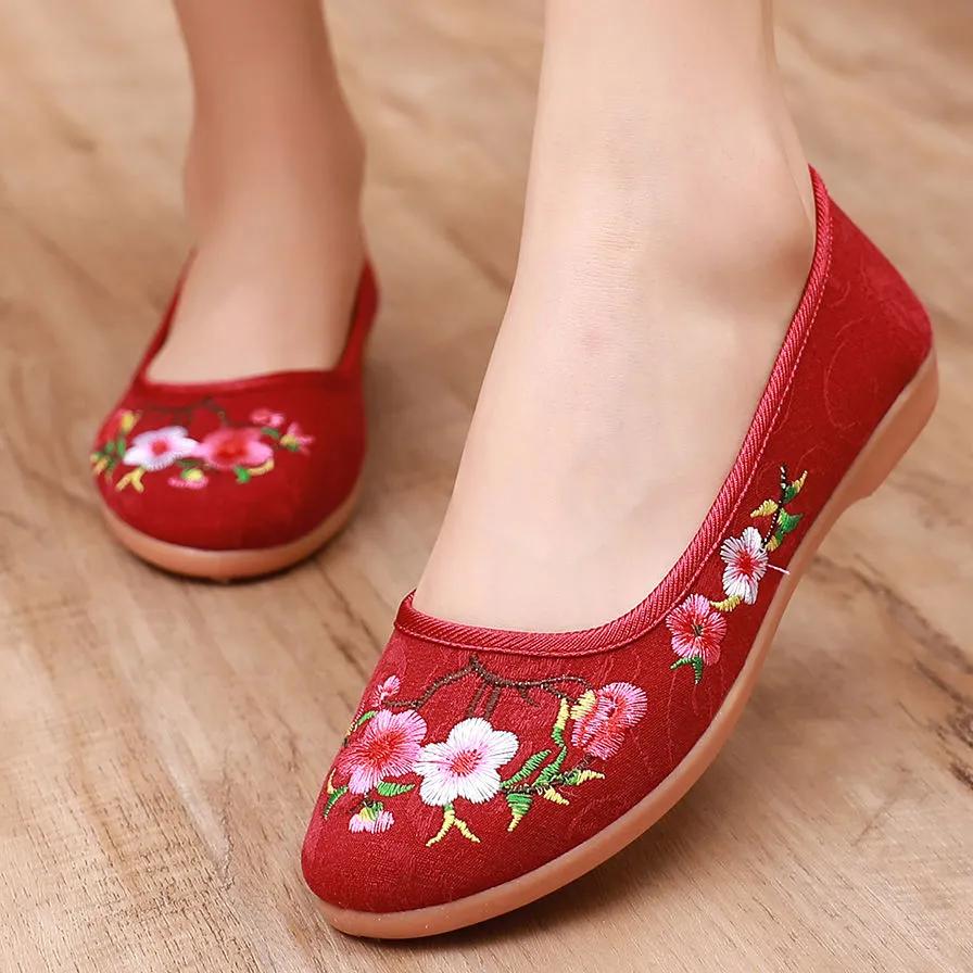 Fashion Sapatos Femininas Women Cute Sweet Wine Red Retro Traditional Anti Skid Slip On Loafers Lady Fashion Black Comfort Shoes E495