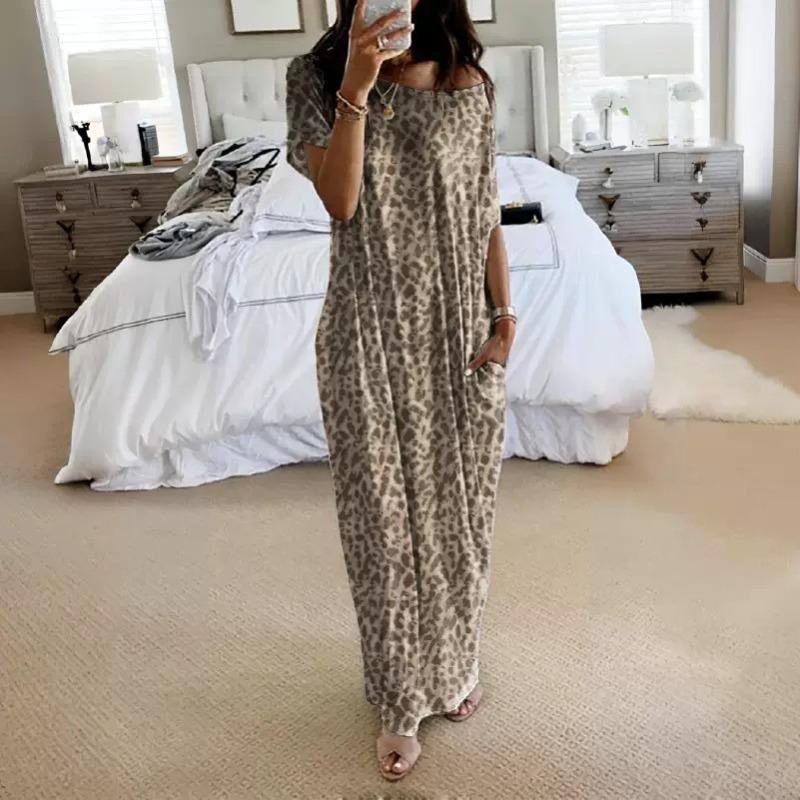 Popular European and American summer new women's clothing solid color short-sleeved long casual dress