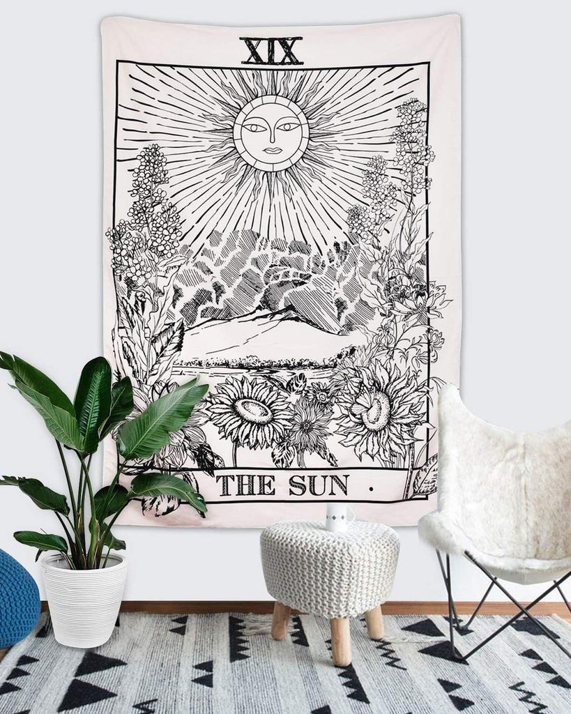 Indian Consigners Tarot Cards Tapestry Black & White The Sun Small Cotton Posters Medieval Europe (100 CM x 75 CM) (The Sun B/W)