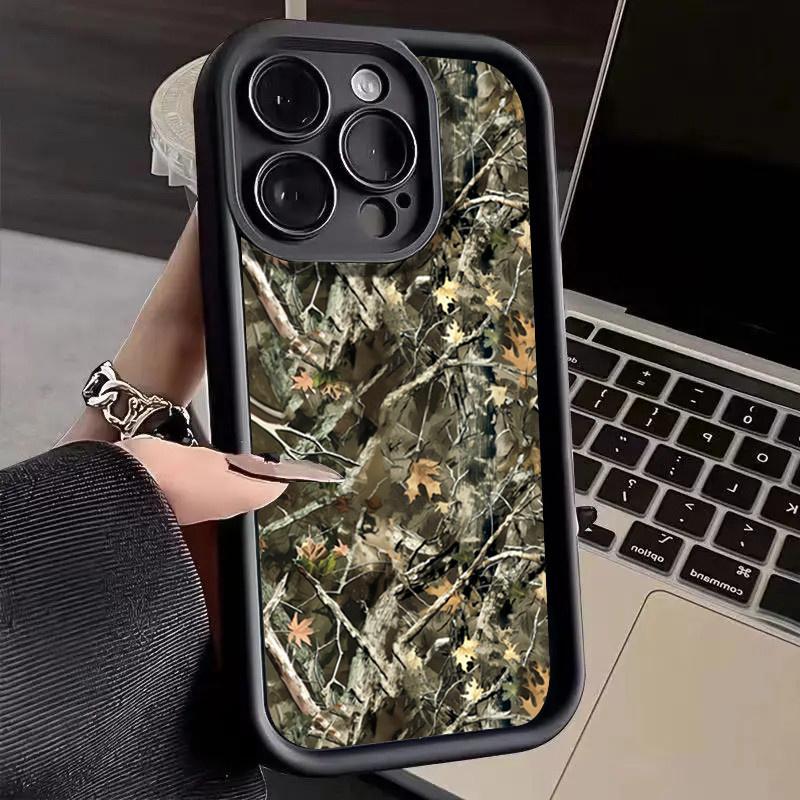 

Простой силиконовый чехол с рисунком лесного камуфляжа для iPhone 17 16 e 15 14 13 12 Mini 11 Pro XS Max 7 8 Plus Утолщенный чехол For iPhone17Pro