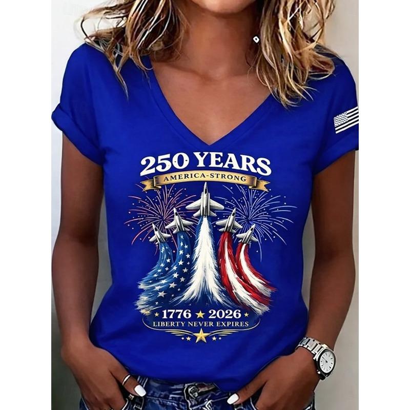 Modisches Damen V-Ausschnitt Lässiges Kurzarm T-Shirt, Retro Sportstil Lässige Sportbekleidung