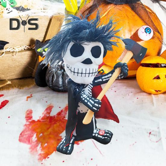 Halloween Rotating Skeleton Figurine Electric Music Spinning Skeleton with Red Light Eyes for Halloween Ghost Festival Prop