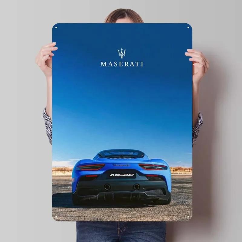 Maserati Plåtskylt Bilar Poster Dekoration för Hemdekorationer Retro Metallskylt Plakett för Garagsväggkonstdekoration Rum