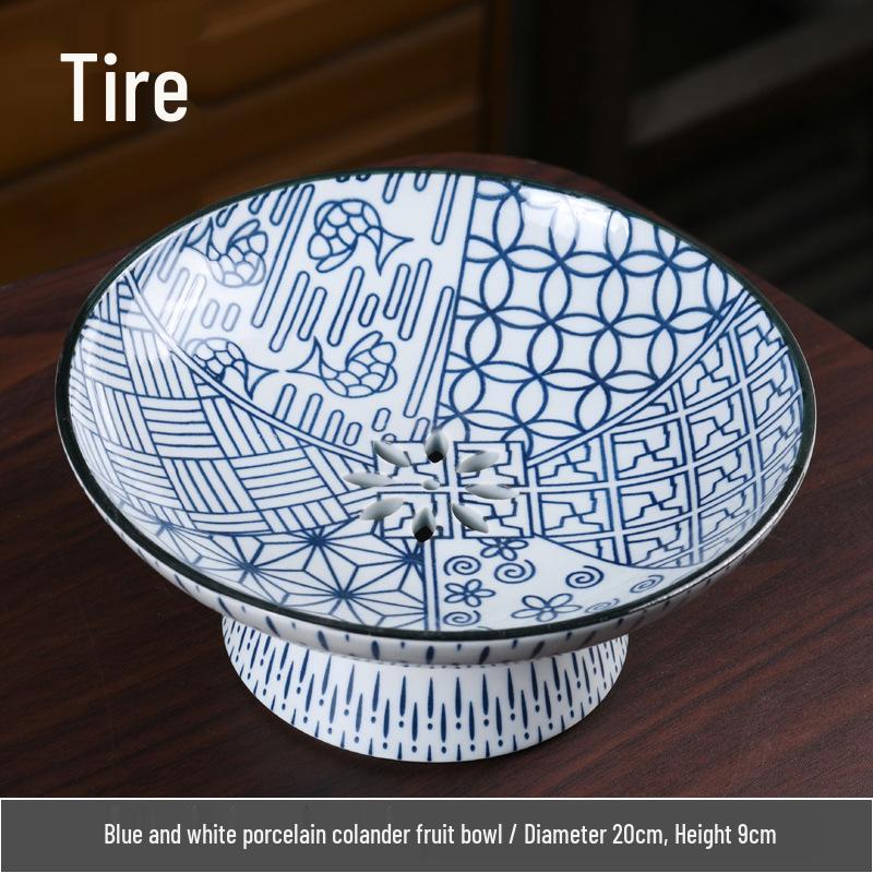Blue & White Porcelain High-Footed Fruit Bowl for Tea Room or Coffee Table