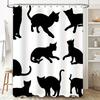 Animal Print Shower Curtains Set Polyester Waterproof Black Cats Silhouette Bathroom Decor Customizable Lengths
