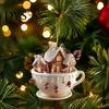 Lightweight Key Chain Accessories 2Pcs Fairy Tale Coffee Cup Snow House Christmas Ornaments, Double-sided Acrylic Gingerbread Tree Decor Hanging