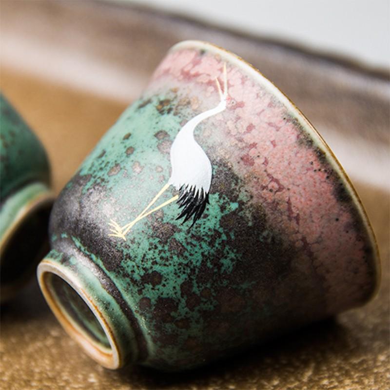 60ml Japanese Ceramic Tea Cup Glazed Kiln Change Crane Kung Fu Tea Set
