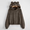 Women's Crew Neck Long Sleeve Hoodie Loose Fit Elegant Style Jacket Color Block Fuzzy Zip Up Casual Top