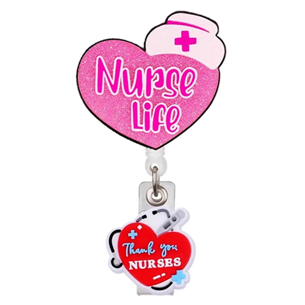Unisex ID Name Cards Holders Retractable Badge Reel Cartoon Hospital Medical Icons Lovely Nurse Doctor Clip Brooches Keychains