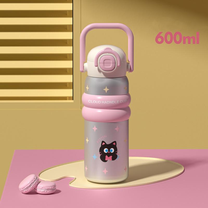 

600ml Cartoon Vacuum Thermos Flask With Straw Portable Double Drink Adult Children Coffee Cups Thermal Water Bottle Drinkware 600ml срібний