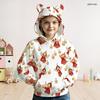 Girls Long Sleeve White Christmas Printed Bear Ear Hooded Varsity Jacket