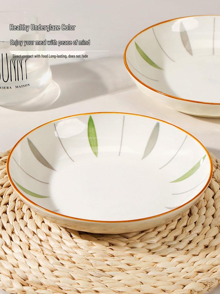 6-Piece Ceramic Dinnerware Set: New Style Dishes Including Bowls, Dinner Plates, Fruit Plates, and Deep Plates with Underglaze Color