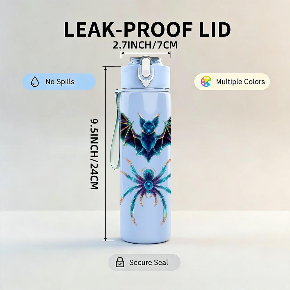 1PC Dark Bat Spider Dragon Art 750ml Color Plastic Sports Water Bottle Leakproof Flip Straw Lid Suitable for Sports Office Home Use