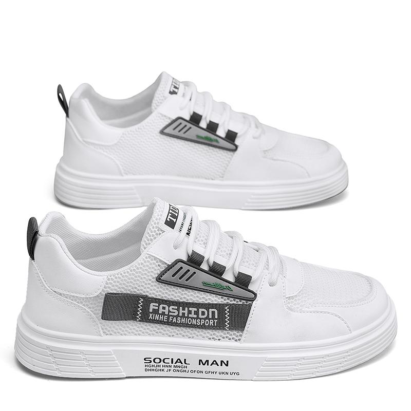 Summer New Men's Shoes Breathable Hollow Mesh Loafers Trendy Versatile White Shoes Low Cut Casual Male Board Footwear