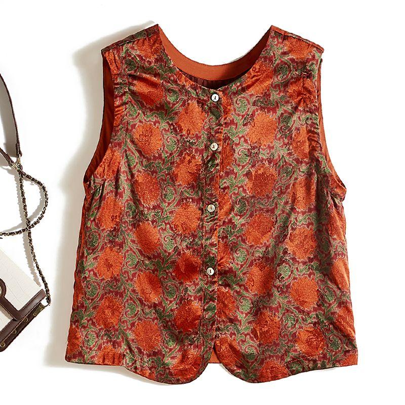 

Satin Poplin Silk Scoop Single-Breasted Summer Chinese Women s Sleeveless Vest Waistcoat Dry White New T-shirt Red L