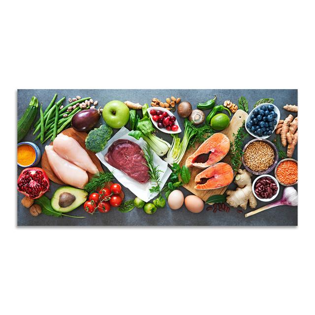 

Плакат с овощами и мясом, холст, живопись, постеры, принты, настенные художественные фотографии для скандинавской столовой, кухонное украшение, безрамное 50x100cm