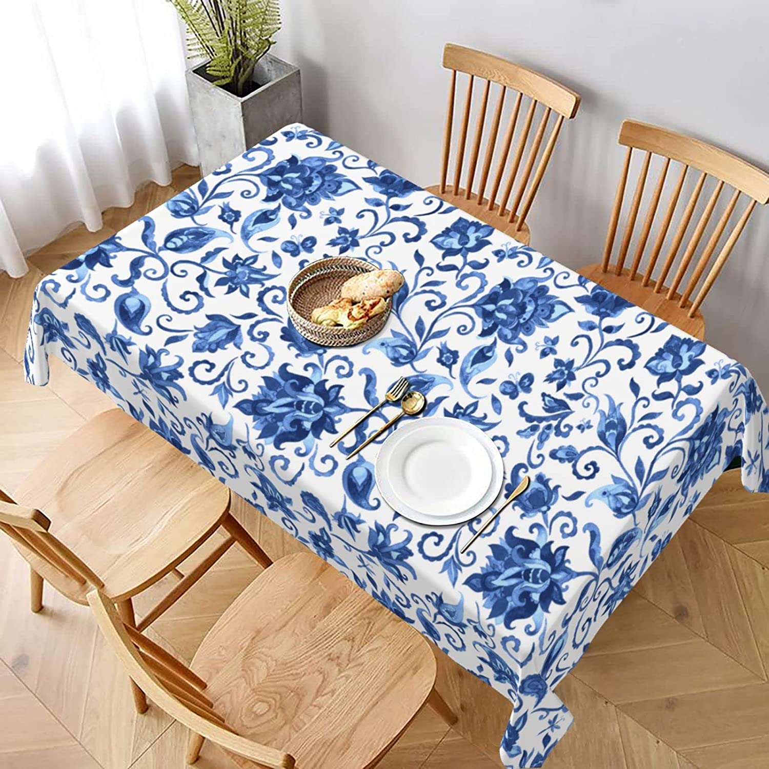 

Blue Floral Rectangle Waterproof Table Cloth Suitable For Cafe Restaurant Table Cloth Picnic Cloth Party Table Cloth 40-70cm