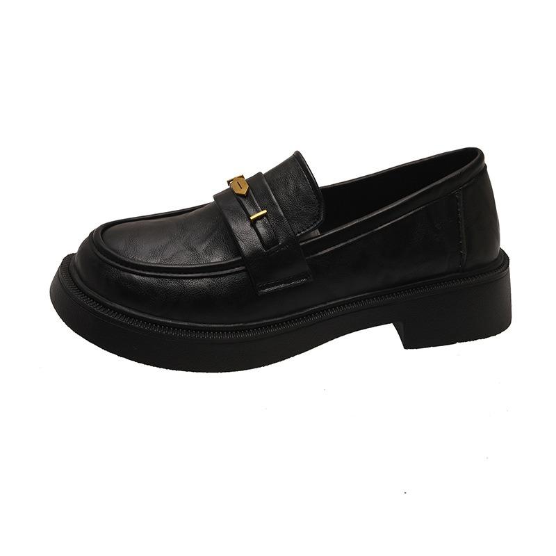 Retro brown platform small leather shoes women's new spring versatile one-pedal