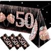 Eiurteao 3Pcs 50th Birthday Tablecloth Decorations for Women, Rose Gold Happy 50 Birthday Theme Table Cover Party Supplies, Black Rose Gold Fifty