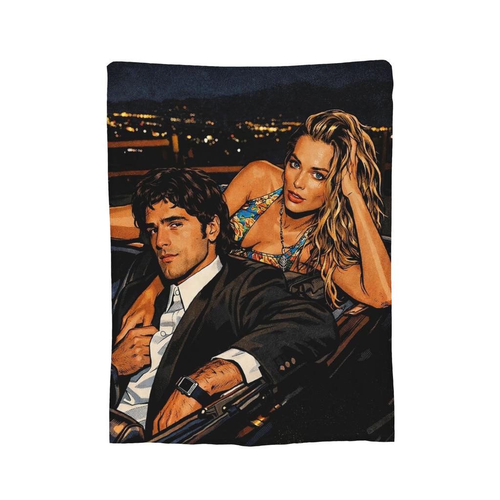 Coperte Jacob Elordi e Margot Robbie Stampa Flanella Traspirante Calda Coperta da Lancio per Casa Divano Biancheria da Letto Coperte